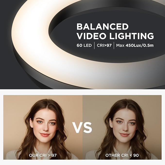 InnoGear Desk Ring Light with Stand, 60 LED 10W Overhead Portable Selfie Light Video Conference Lighting with Clip Camera Light for Monitor Laptop Computer Zoom Call Live Streaming Video Recording