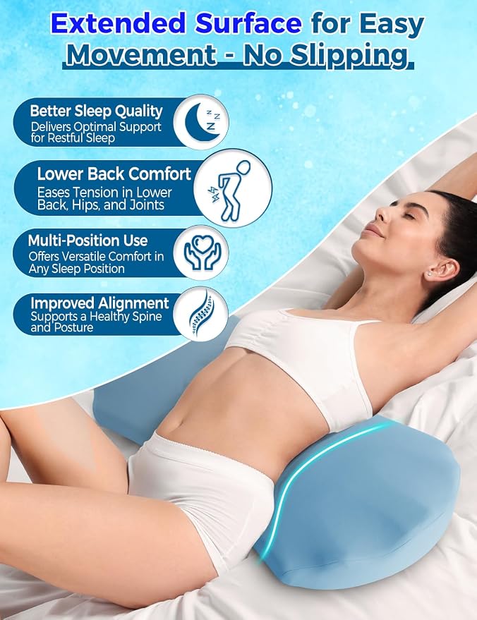 Fledano Lumbar Support Pillow for Bed – Memory Foam Lower Back Pain Relief Pillow for Sleeping, Ergonomic Lumbar Pillow for Side & Back Sleepers, Sciatica & Hip Pain Relief, Washable Cooling Cover
