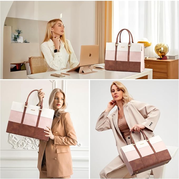 LOVEVOOK Laptop Bag for Women, 15.6 Inch Laptop Tote Bag, Vintage Leather Work Bags for Women, Waterproof Computer bag with Clutch Purse, Large Capacity Briefcase, Business Office Bag | Two-piece set