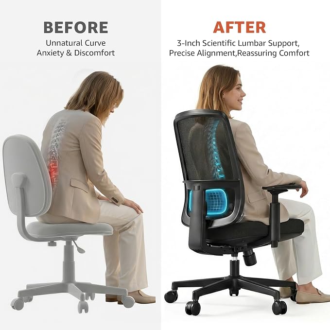 ErgoSift M1 Office Chair Ergonomic Desk Chair, Home Mesh Office Desk Chairs with Adjustable Lumbar Support, Comfortable Computer Gaming Chair, Office Chair for Long Hours (Black)