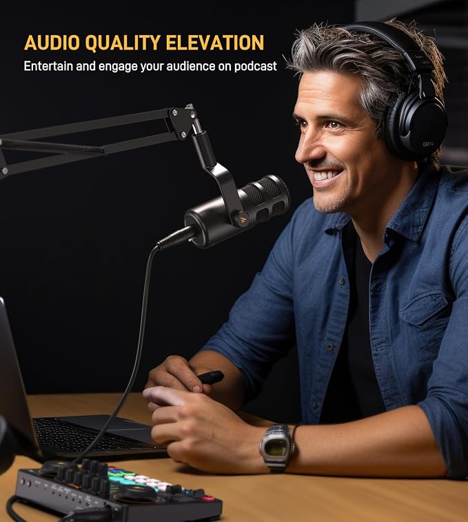 MAONO XLR Podcast Dynamic Microphone, Cardioid Studio Mic with Boom Arm for Vocal Recording,Streaming,Gaming, Voice Isolation Technology, Metal Mic, Works for Audio Interface, Mixer-PD100S