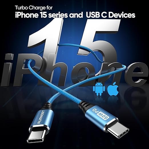 USB C to USB C Cable, 6FT 5-Pack Type C to Type C Charger Cable Fast Charging Cord 60W for iPhone 15/15 Pro/15 Plus/15 Pro Max, Samsung Galaxy S23 S22 S21 Ultra