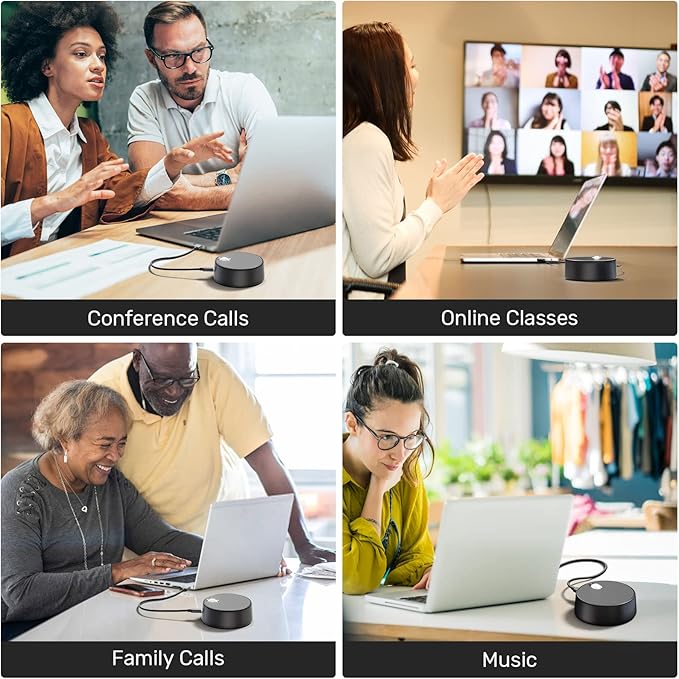 USB Computer Speakers, PC Speaker with Microphone, 2 Sound Modes, Laptop Speaker with Mic, Hand Free Enhanced Voice Pick up, Compatible with Zoom for Video Meeting, Skype, Gaming, Zoom, Plug & Play