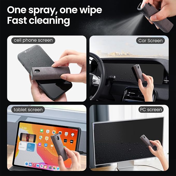 Screen Cleaner Spray and Wipe by ZERNBER- Computer Screen Cleaner, Laptop Screen Cleaner, Phone Cleaner, Car Screen Cleaner, 2in1 Touchscreen Mist Cleaner- (0.3 oz) Purple