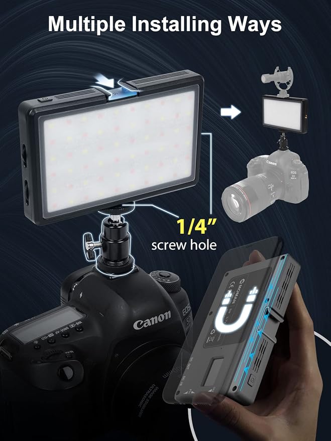 LED Video Light, Moman Camera Light for Photography, Portable 5000mAh Video Recording Lights with Cold Shoe, Mini Light CRI 98+ Dimmable 2500-9000K Video Lighting, On-Camera-LED-Video-Light