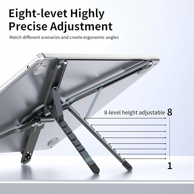 Portable Laptop Stand for Desk, MagSafe Compatible Adjustable Foldable Computer Riser for MacBook, iPhone, iPad, Tablet - Lightweight Aluminum, N52 Magnetic Grip, Perfect for Office, Home, Traveling
