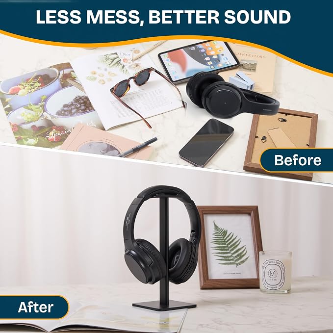Headphone Stand for Desk - U Shaped Universal Headset Holder with Flexible Headrest, Sturdy Gaming Headphone Holder for Desk, Anti-Slip Base Headset Stand, Compatible with Most Headphones (Black)