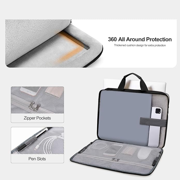 MOSISO 360 Protective Laptop Shoulder Bag, Double Layer Fluffy Padded Laptop Bag with Anti-theft Zipper