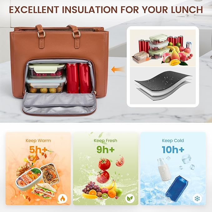 LOVEVOOK Lunch Tote Bag for Women, Laptop Bag for Work with Insulated Lunch Compartment 15.6 Inch 2 in 1 Lunch Tote Large Capacity Computer Handbag for Work, Teacher, Nurse, Office, Casual