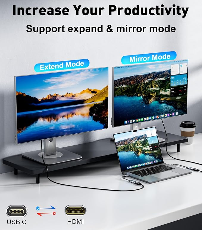 USB C to HDMI 2.1 Adapter, Support 8K@60Hz and 4K 120Hz, Dynamic HDR, Thunderbolt 3/4/5, USB 4 Port, Type C to HDMI Adapter for MacBook Pro/Air, XPS, ThinkPad, iPhone 15/16 Series