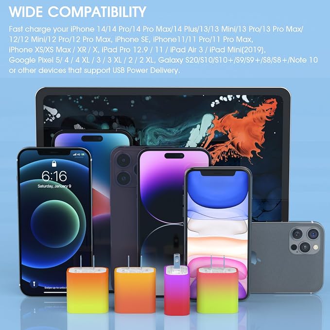 4Pack USB C Charger Block 20W, iGENJUN for Phone Fast Charger Wall Charger with PD 3.0, Compact Type C Power Adapter for Phone 17/16/15, Galaxy, Pixel, AirPods Pro