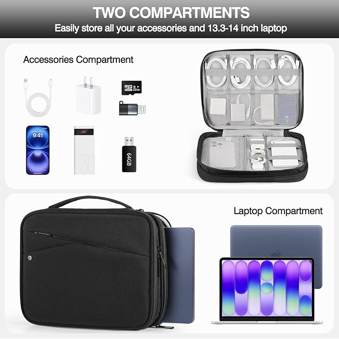 MoKo 13.3-14 inch Laptop Sleeve Case with Multi-Pockets for New 13" MacBook Neo A18, 14" Mac Pro M3/M2/M1, 13" MacAir M4/M3/M2/M1, Protective Padded Handle Laptop Bag with Accessories Pockets, Black