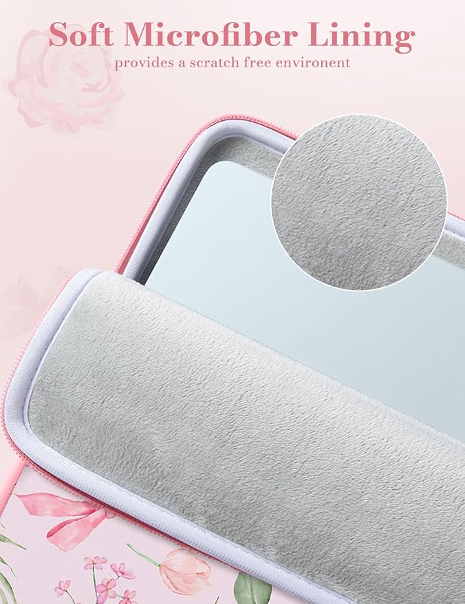 iCasso Laptop Sleeve 13 inch for MacBook Air 13-13.6 inch,Cute Laptop case for MacBook Neo/Pro 13 inch, Slim Protective Travel Carrying Case Sleeve for 14 inch Chromebook, HP, Flower Bow Pink