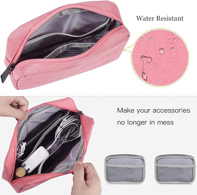 CAAORDKSO Electronic Organizer Bag, Travel Cable Organizer Bag Waterproof Portable Electronic Accessories Storage Multifunctional Case for Charger, Mouse, Power Bank, Cosmetics Kit (Small+Big, Pink)