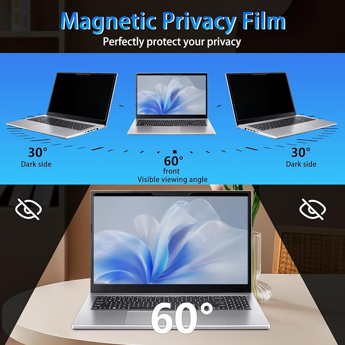 Magnetic Privacy Screen 14" 16:9 for Laptops - 2-Sided Removable Anti-Peeping/Anti-Glare, Blue Light Block, UV Protect, Reduce Strain, Fits Chromebook/Lenovo/HP/Dell/Acer/ASUS/XPS