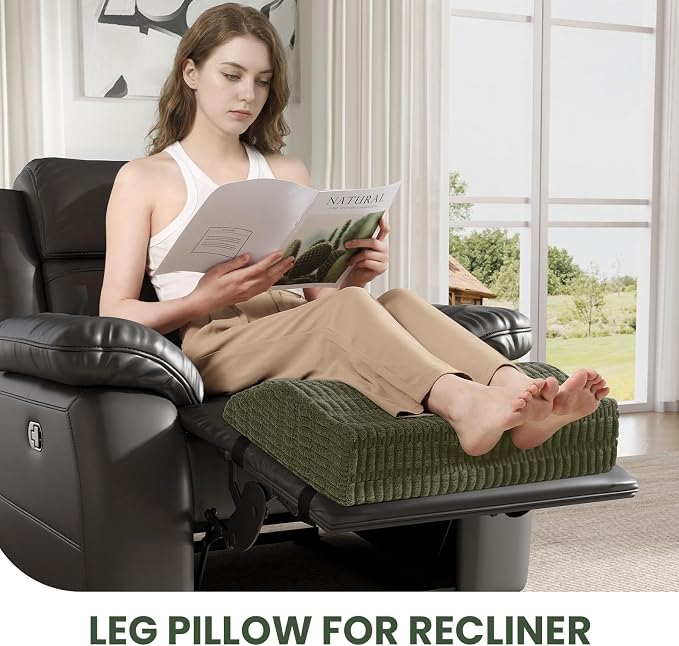 idee-home Recliner Leg Rest Cushion, Recliner Footrest Extender Pillow with Removable Corduroy Cover, Multi Purpose Ergonomic Foot Pillow Back & Lumbar Support Cushion for Bed Sofa Couch, Green
