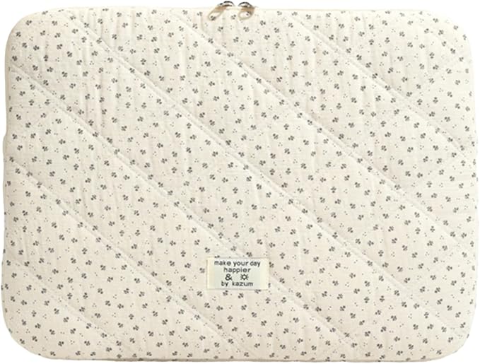 Puffy Laptop Sleeve 13-15.6 Inch Corduroy Quilted Laptop Protective Case Cute Floral Computer Sleeve Protective for MacBook (Cream Ditsy, 15.6 Inch)