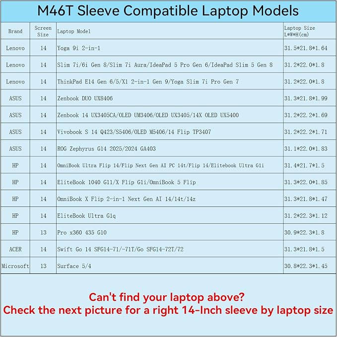 Smatree M46T Hard Protective 14 inch Laptop Sleeve Case Compatible for HP OmniBook/Elitebook, for Lenovo ThinkPad/IdeaPad,ASUS ROG Zephyrus/Vivobook, for ACER Swift/Microsoft Surface 5/4,Case(X8043T)