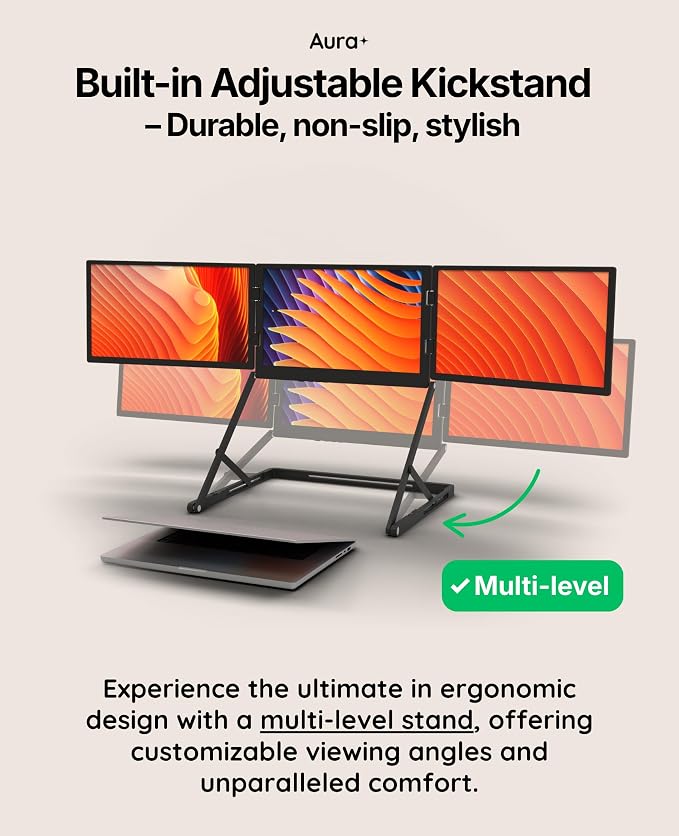 Triple Aero Pro Max 15.6”| Premium Triple Portable Monitor Extender | Full Aluminum | Quad Screens | 3×15.6” FHD 1080P HDR IPS | USB-C & HDMI | Compatible with 11-18” Laptops