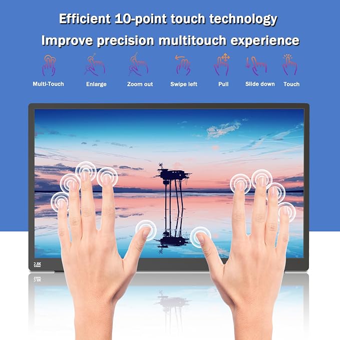 Portable Monitor Touchscreen 15.6" 2.8K Laptop Screen Extender 2880x1620,100Hz,100％sRGB,w/45° Adjustable Stand,mini HDMI USB-C Computer Display for Laptop PC Phone Mac