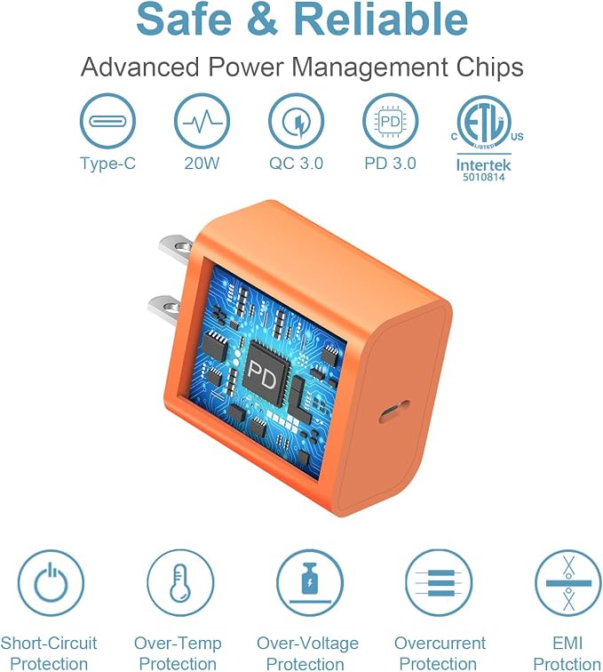 5FT iPhone 17 16 15 Charger Fast Charging USB C Charger Block Type C Chagrer Fast Charging 2-Pack for iPhone 17/17 Plus/17 Pro/17 Pro Max/iPhone 16/16 Plus/16 Pro/16 Pro Max/15 Pro Max/Samsung(Orange)
