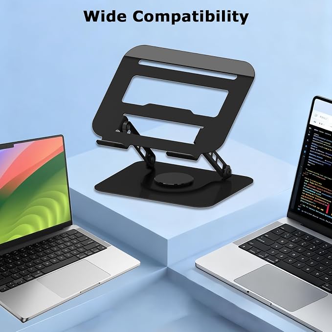 360 Rotation Laptop Stand, Multi-Angle Adjustable Laptop Holder Riser Stable Base Fully Foldable Easy to Storage and Portable Fit for MacBook Pro/Air HP 14 All Under 16” Devices (Black)