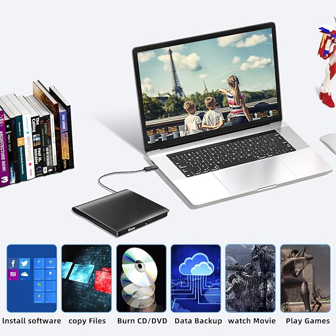 External USB 3.0 Type-C CD DVD +/-RW Drive - Portable CD ROM Reader & DVD Burner with Protective Carrying Case for Laptop/Desktop PC/Mac/Windows/Linux
