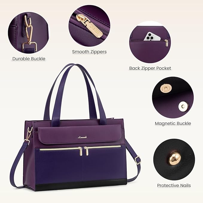 LOVEVOOK Laptop Bag for Women 15.6 Inch Tote Work Professional Leather Computer Briefcase Waterproof Handbag Shoulder Large Capacity Business Teacher Office Crossbody Purse