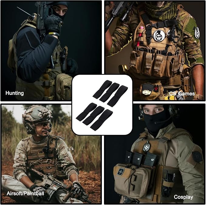 6PCS MOLLE Tactical Organizer Straps – Hook & Loop Cable & Hydration Tube Holders for Vest & Backpack (Black)