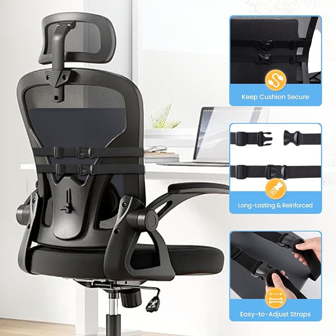 SweetSlubr Large Lumbar Support Pillow for Office Chair, Car Seats and Home Desks, Ergonomic Back Support with Double Adjustable Straps, Machine Washable Cover, Grey