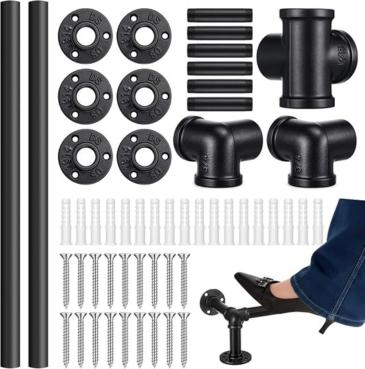 Zonon 8 ft Bar Foot Rail Kit Matte Black Industrial Pipe Railing for Bar Foot Rest Brackets Undercounter Mount Hardware and Tubing Complete Railing Kit for Kitchen Indoor Outdoor