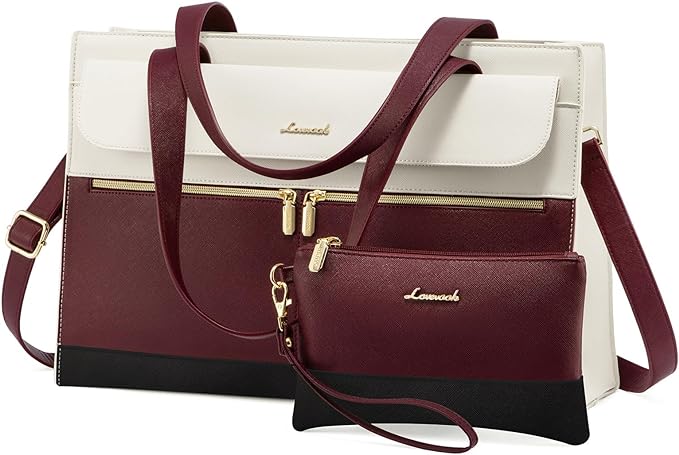 LOVEVOOK Laptop Tote - 15.6 Inch Professional Leather Computer Briefcase - Waterproof Shoulder Bag - Large Capacity Business Teacher Office Bag - Crossbody Purse