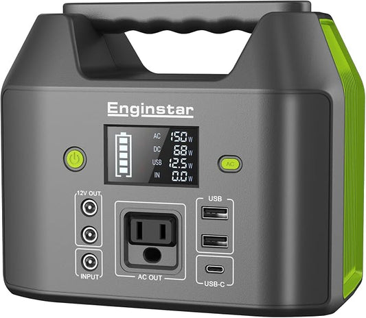EnginStar Portable Power Station, 150W 155Wh Power Bank with 110V AC Outlet, 6 Outputs External Battery Pack Portable Backup Battery Laptop Charger with LED Light for Home Camping