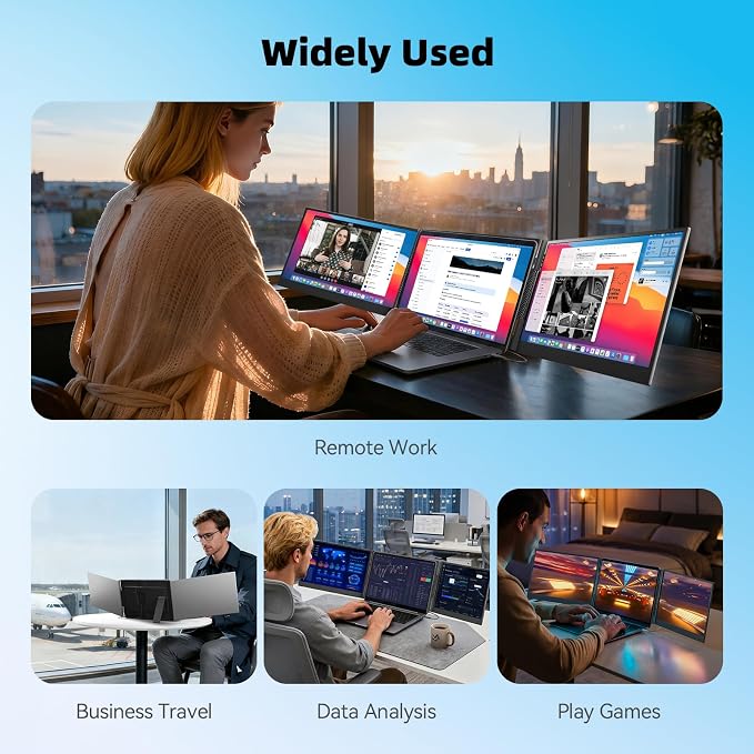 Laptop Screen Extender 15.6”, IPS Plug&Play Portable Monitor for Laptop, FHD 1080P Triple Monitor Extender, Ultra-Slim Travel Extended Screen for Business Work Study