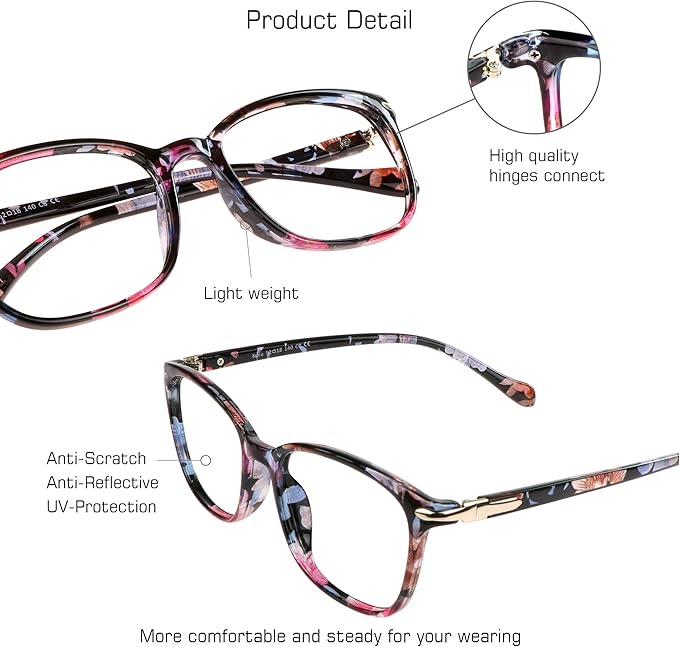 VisionGlobal 2 Pack Blue Light Blocking Glasses for Women Men, Stylish Square Frame(Pink+Leopard)