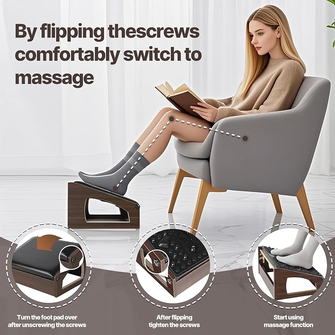 Ergonomic Foot Rest, 4 Adjustable Height Foot Stool,Footrest Under Desk， Flip Over Office Desk Foot Rest, Improving Posture, Promoting Blood Circulation（Espresso）