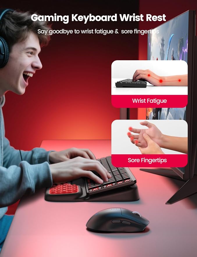 Vaydeer Keyboard Stand with Wrist Rest, Gaming Wrist Support Pad, Ergonomic Hand Rest Arm Memory Foam for Palm Typing Comfort, Keyboard Riser Holder Lifter Computer Desk Accessory Office Home-Black
