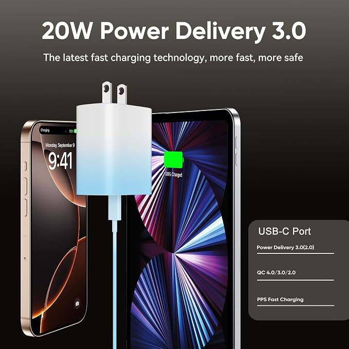 Phone 17 16 15 Charger Fast Charging, 10 FT Long USB C Charger Cord with 20W Type C Fast Phone Charging Block forPhone 17/17 Pro/17 Pro max/Air/Phone 16 15 Pro Max Plus, iPad, Android,Gradient Blue