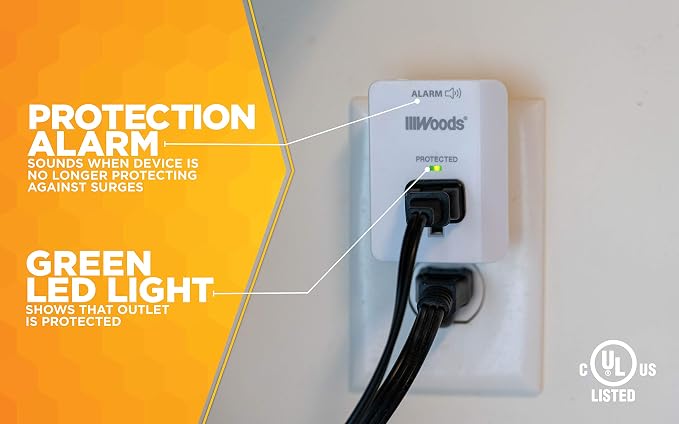Southwire Woods Surge Protector - 1 Outlet - 1080J Appliance Surge Protection - LED Indicator Light and Alarm - Slim Space Saving Design - White - cULus Listed,(Pack of 6)