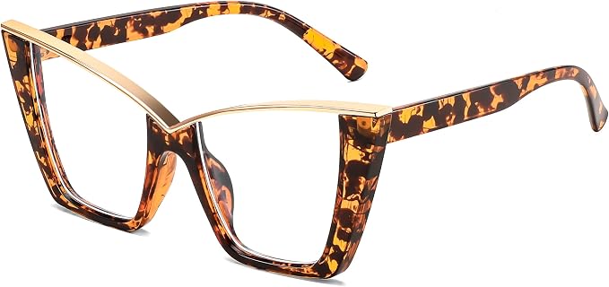 FEISEDY Fashion Cat Eye Blue Light Blocking Glasses for Women Fake Retro Eyeglasses Oversized Stylish Eyewear Frame B0240