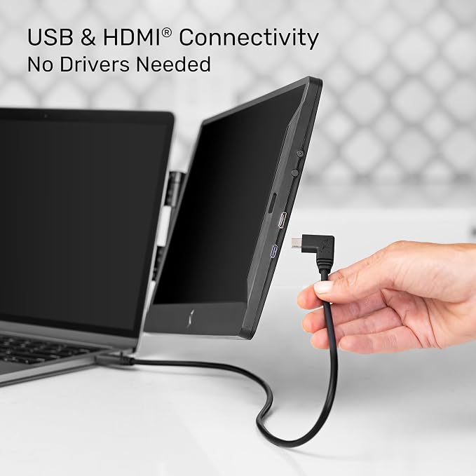 SideTrak Swivel 14" Attachable Portable Monitor Extender, FHD TFT Laptop Dual Screen with Kickstand + Unique Swivel Hinge, Compatible with Mac, PC, Chrome, Powered by USB/Mini HDMI Port (Black)