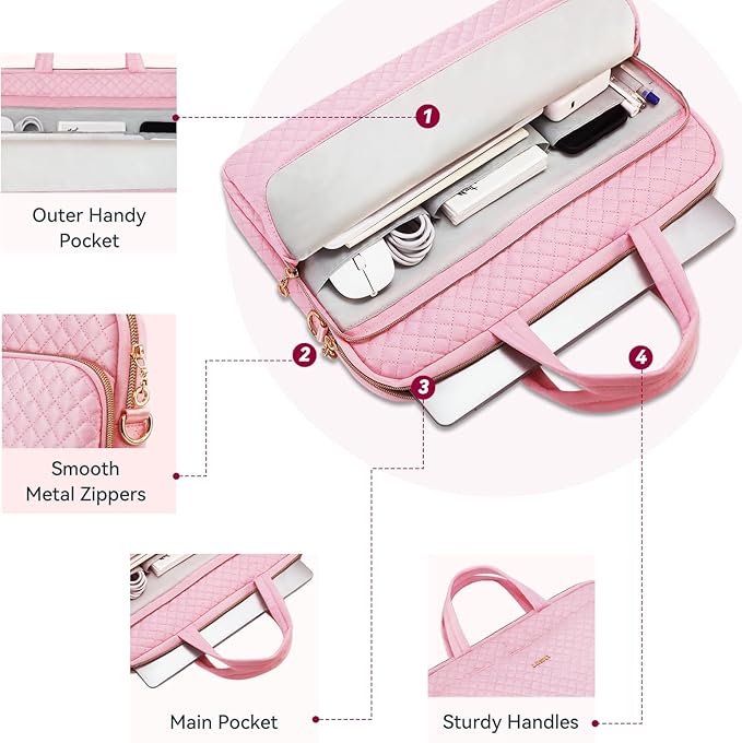 17 17.3 Inch Laptop Case Bag Women Men Compatible with HP OmniBook Envy Omen Pavilion/Dell Inspiron Precision/LG Gram/Yoga ThinkPad, Messenger Carrying Briefcase Computer Bag 18 inch, Pink