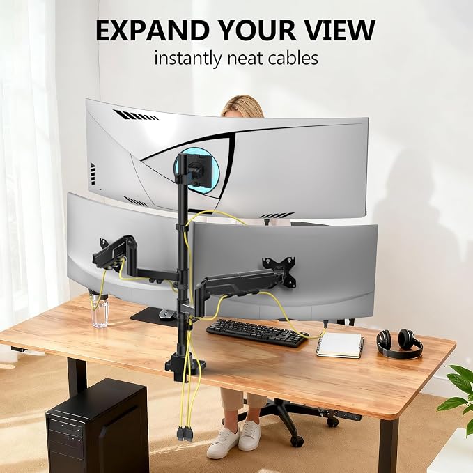 WALI Triple Monitor Mount - Extra Tall 3 Monitor Desk Mount for 13-49 Inch Ultrawide Screens, Up to 44 lbs, Fully Adjustable Heavy Duty Monitor Arm, VESA 75/100 mm (GSDM003-P), Black