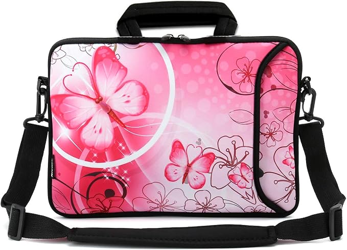 RICHEN 17 inch Laptop Shoulder Bag Carrying Case PC Cover Pouch with Handle Fits 15.6/16/17/17.3/17.4 inch Notebook (16-17.3 inch, Pink Butterfly)