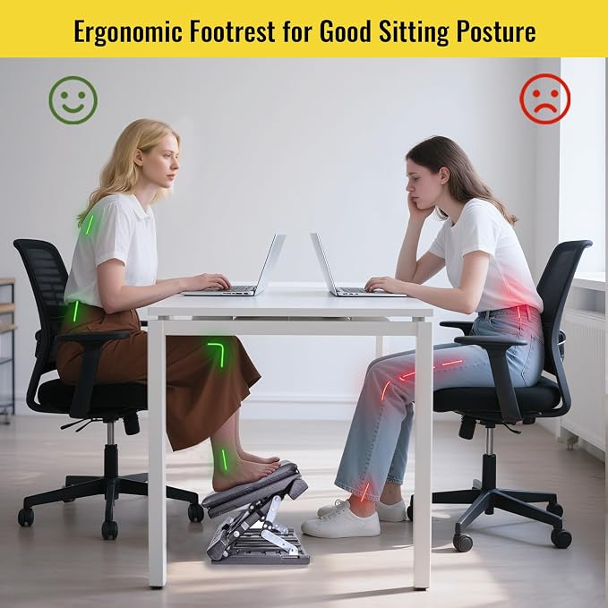 Foot Rest for Under Desk at Work Enlarged, Ergonomic Footrest with Adjustable Height and Angle, Foldable Foot Stool with Removable Pad Massage Beads for Office Gaming Chair Black