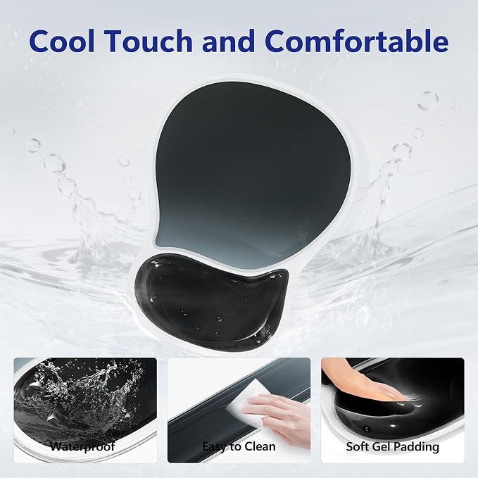 AKIT Ergonomic Mouse Pad and Keyboard Wrist Rest, Gel Wrist Rest for Computer Keyboard, Non-Slip Base, Pain Relief, Mousepad Set for Gaming, Home and Office, Gradient Black
