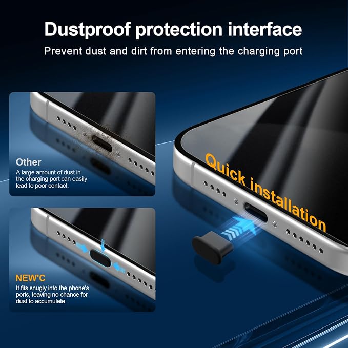 NEW'C 3x Privacy for iPhone 15 Pro Max Screen Protector (6.7 inches)+ 3x Camera Lens Protector, Sensor Protection, Case Friendly Tempered Glass Film + Dust Plug - Easy installation tool included