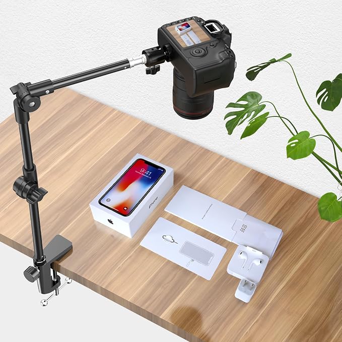 Webcam Stand Camera Desk Mount with Phone Holder & 5/8" Screw - 22" Flexible Projector Stand Gooseneck Desk Mic Stand for Logitech C922 C930e C920 C615 C960 Brio 4K, GoPro, Blue Yeti Snowball Ice