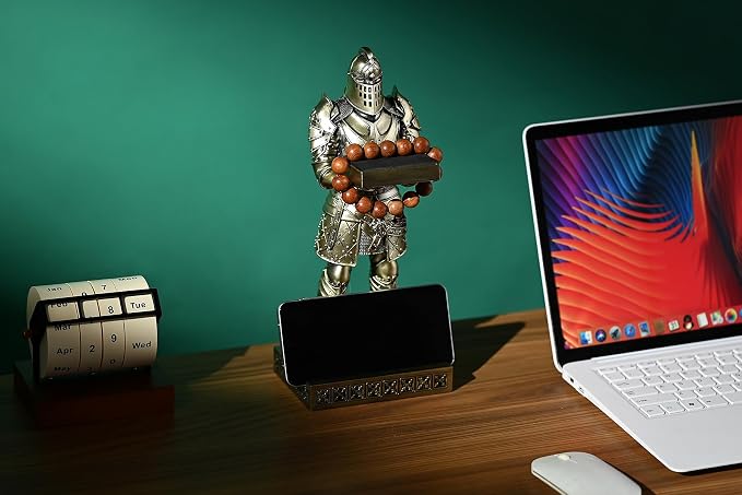King's Guard Headphone Stand Watch Display Stand Jewelry Bracelet Necklace Holder Trays Towers Warrior Knight Mobile Phone Stand for Office & Home 12.20 Inch (Bronze)