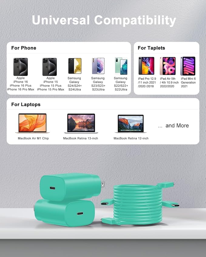Type C Charger Fast Charging, 2Pack [10FT&6FT] Long USB C Cable with 25W Phone Super Fast Charger Block Compatible with Galaxy S25/S24/Plus/Ultra,iPhone 15/16/17/Air/Plus/Pro Max